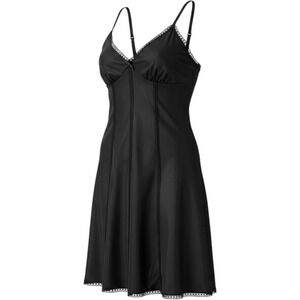 St Michael Full Slip Women 38 Black Vintage Lace Trim Nylon V-Neck Lingerie